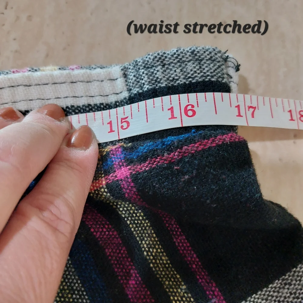 Vintage 80s Plaid Multicolor Pink Black Yellow A-Line Circle Midi Skirt - Picture 8 of 12